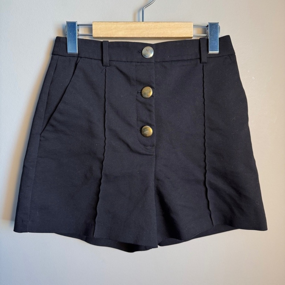 Zara High Waisted Button Front Shorts Black Gold Buttons Size Small‎ Pockets